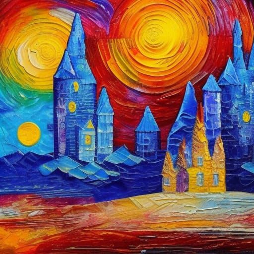Castles on the Moon in Expressionist Style