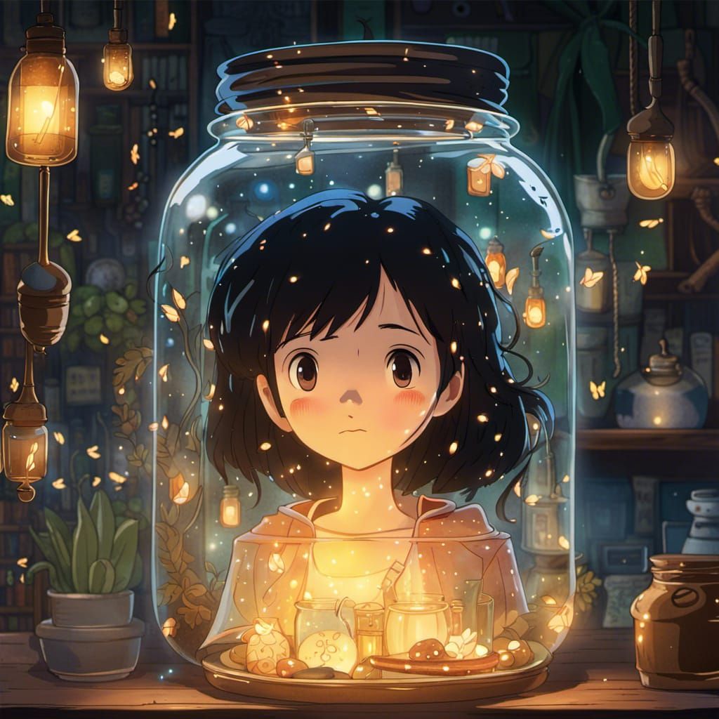 Magical Jar with Woman and Fireflies