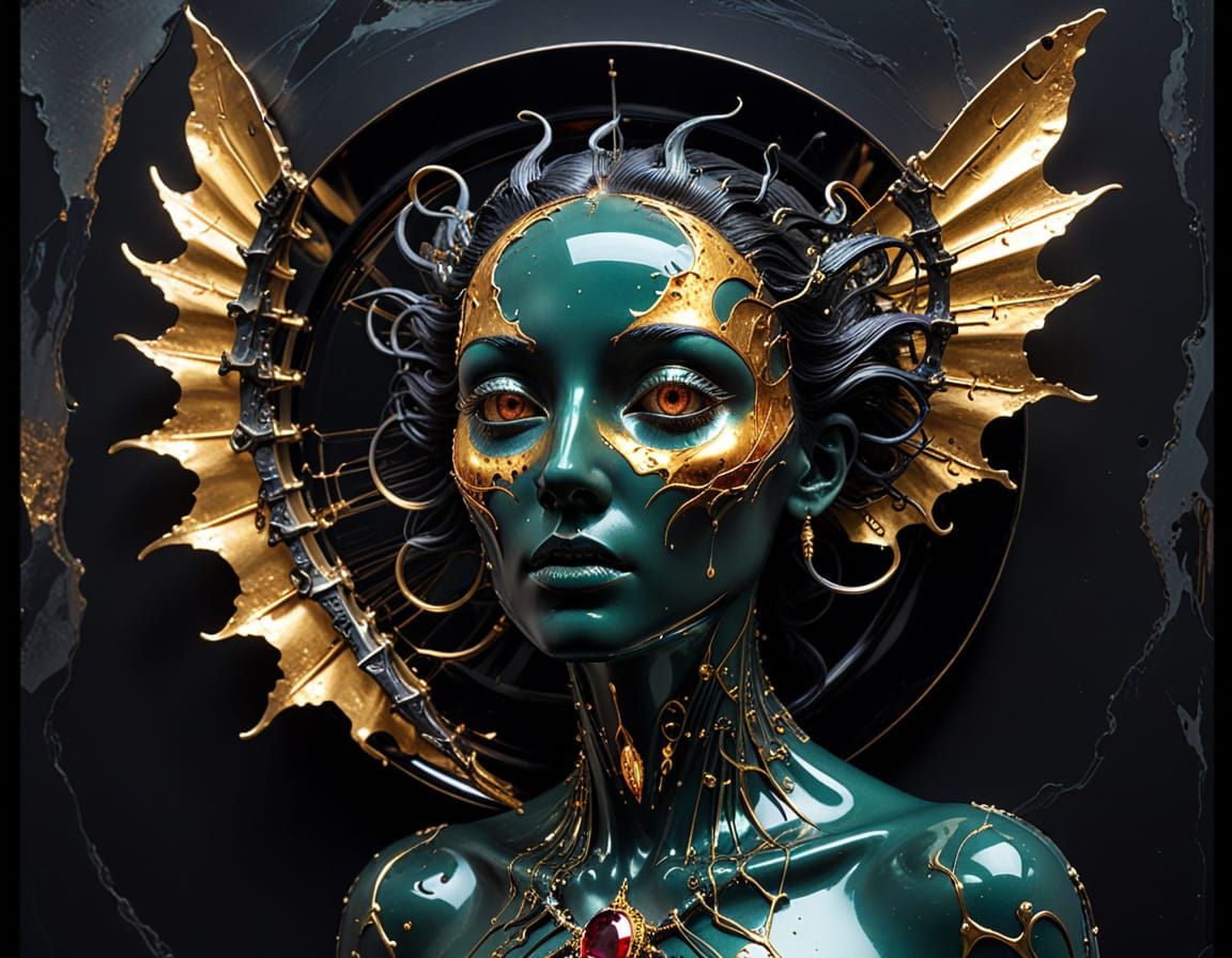 Metal Bas-Relief Sculpture of Fractured Priestess