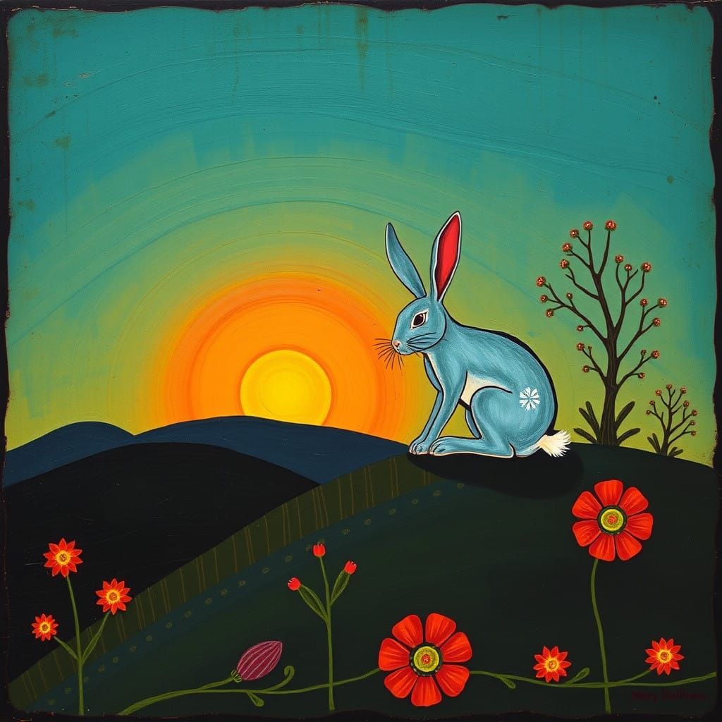 Surreal Rabbit in Golden Baroque Landscape