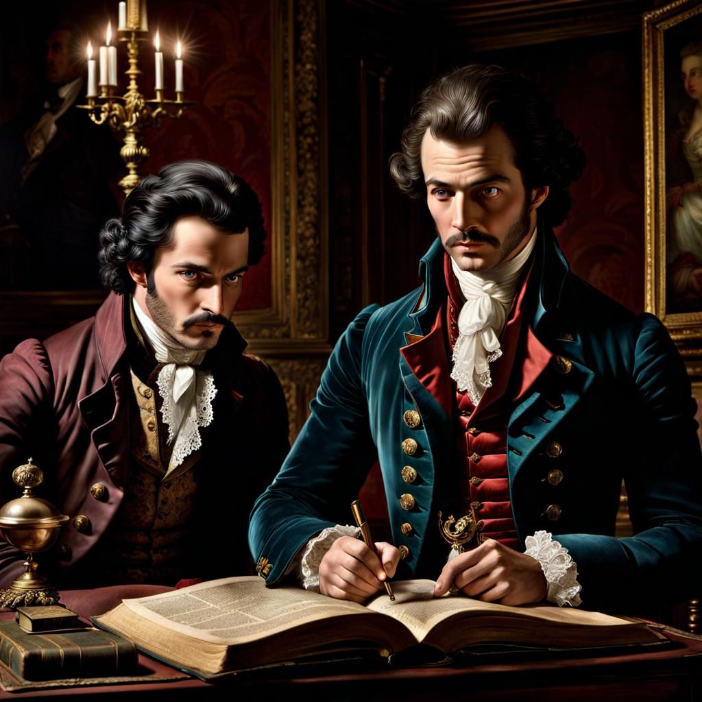 18th-Century Detective's Pursuit in Academic Line Art