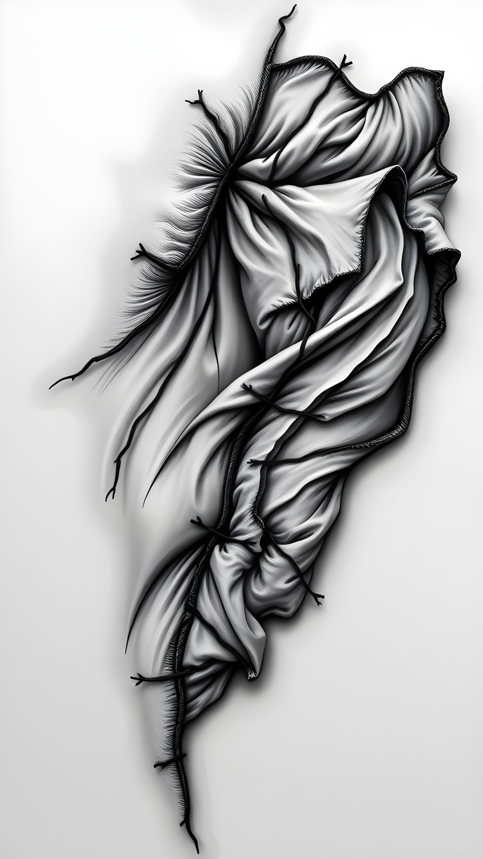 Hyperrealistic Charcoal Drawing of Sutured Human Skin