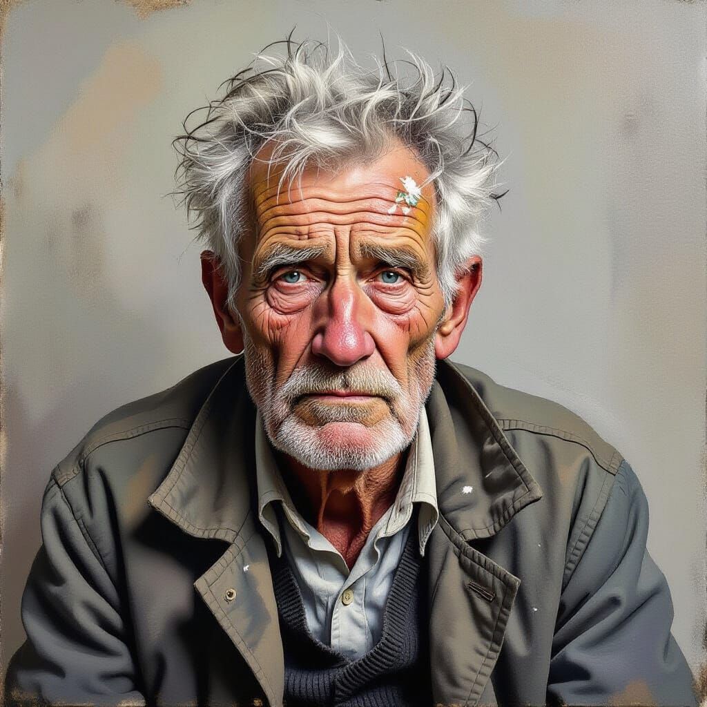 Captivating Portrait of Frail Man in Impasto Style