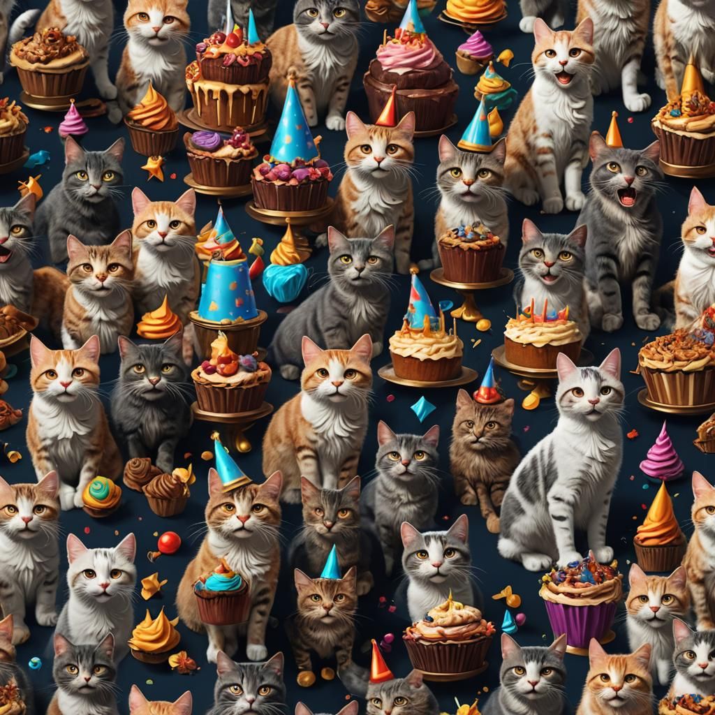 Funny Cats Celebrate Happy Birthday in Fantasy Style