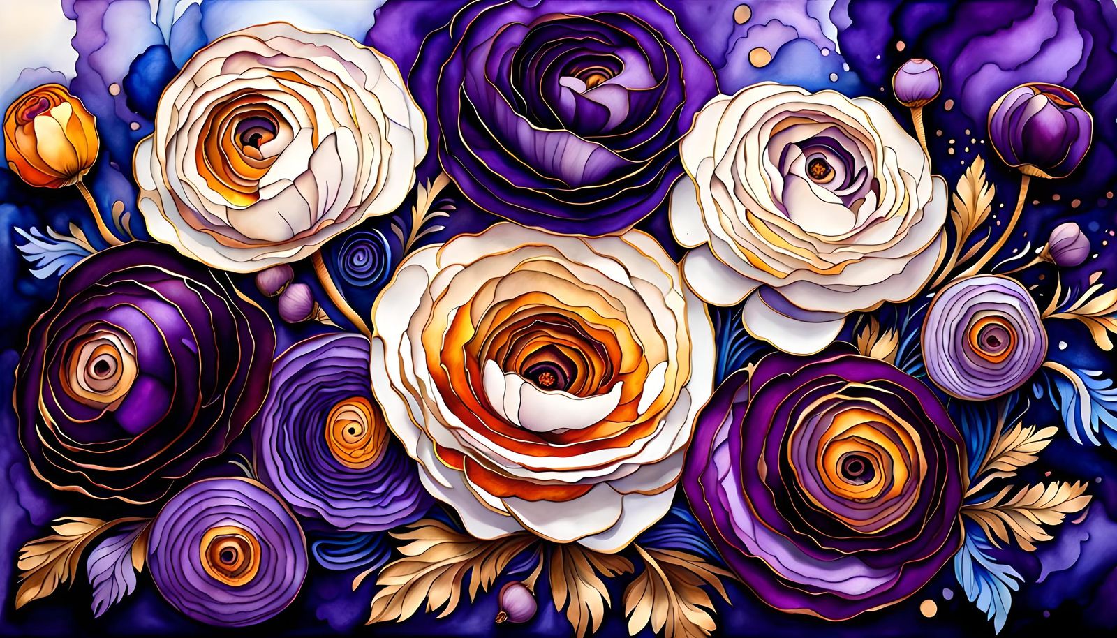 Purple Ranunculus Alcohol Ink Painting