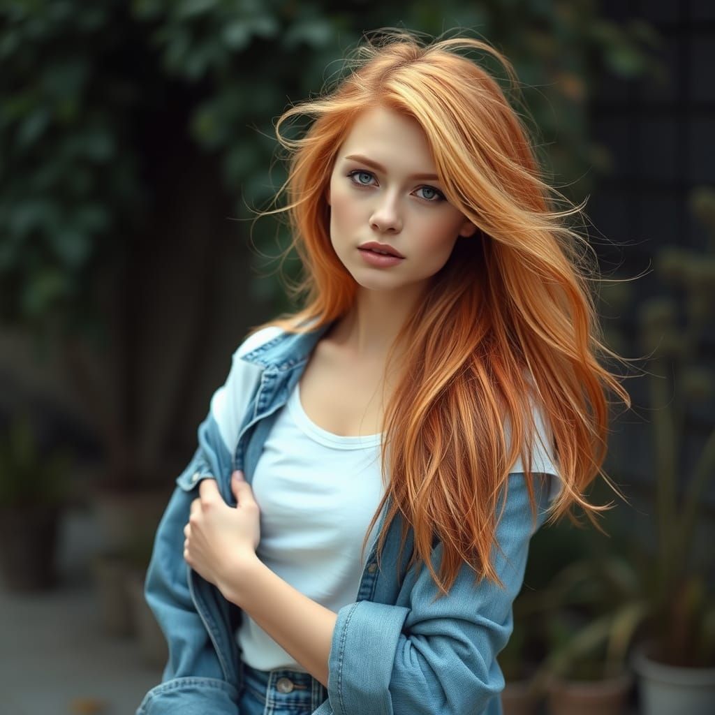 Photorealistic Portrait of a Redhead in Natural Setting