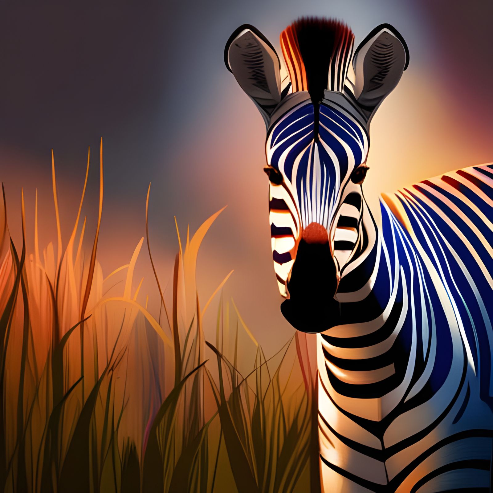Blue Striped Zebras in Hyperrealistic Splash Art