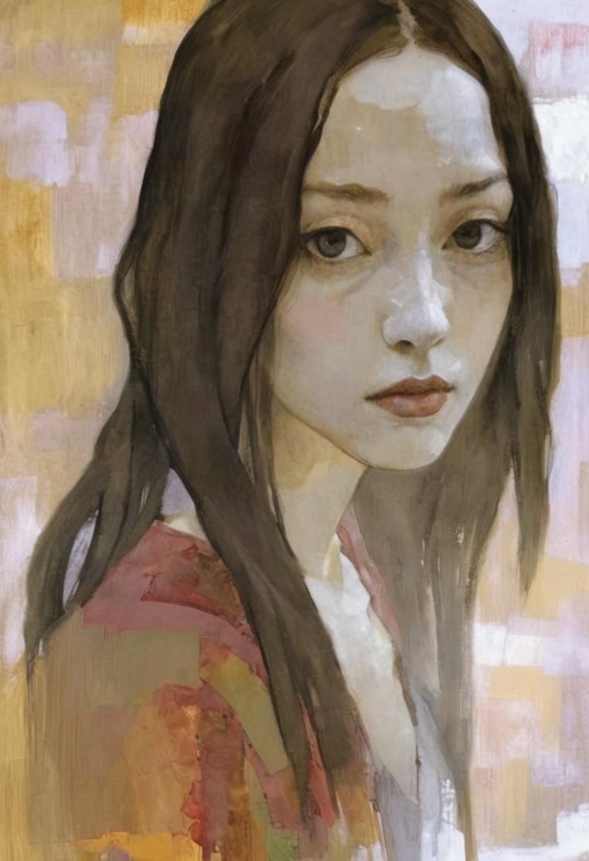 Elegant Goth Girl: Impasto Portrait in Organic Style