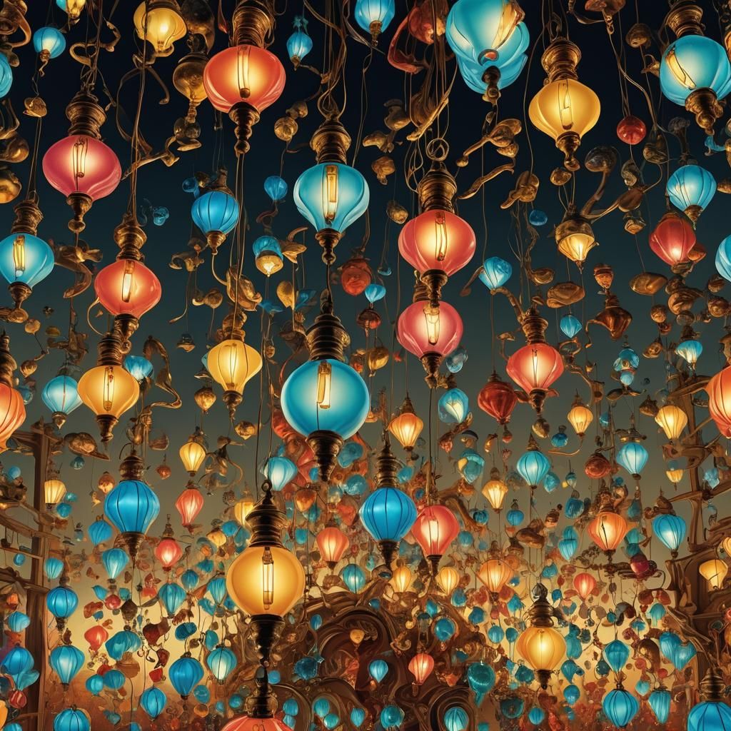 Surreal Floating Lamps in Dreamlike Digital Art