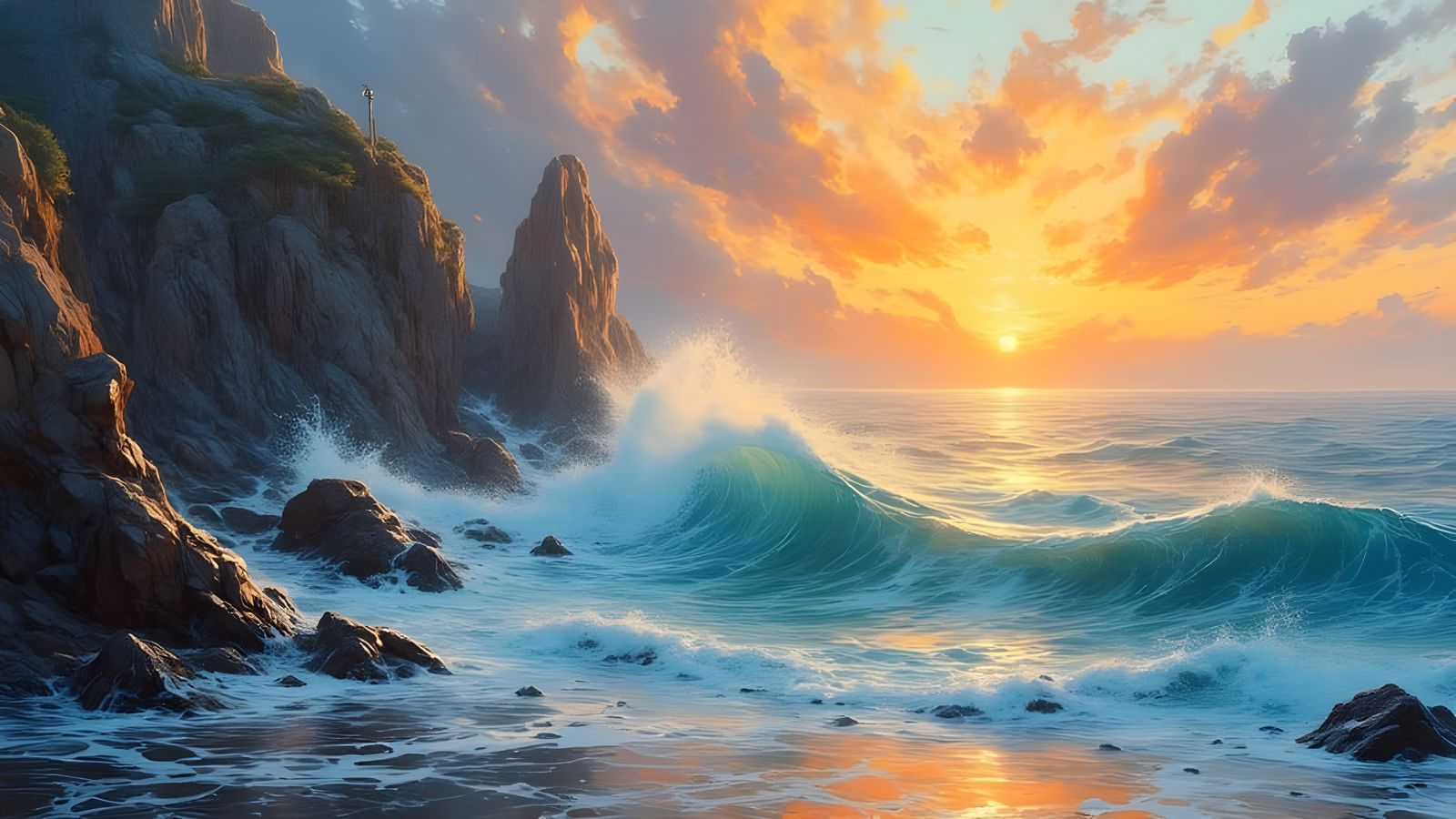 Dramatic Ocean Cliffs at Sunrise Oil Painting