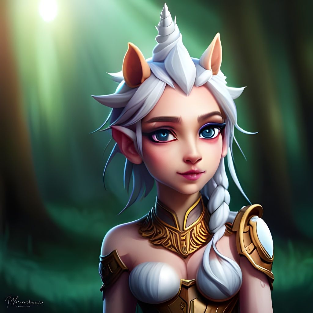 Chibi Unicorn Portrait in Detailed Digital Painting