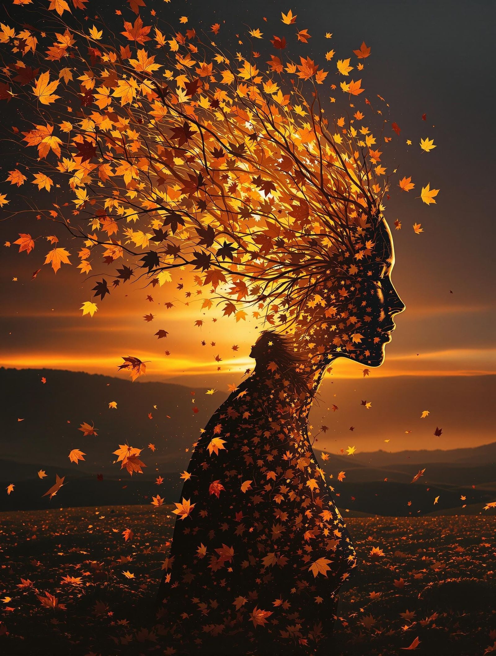 Surreal Autumn Goddess in Cubist Fragmentation