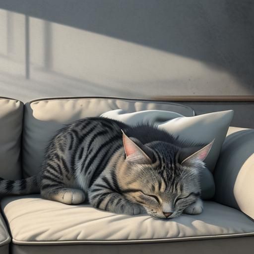 Tabby Cat Sleeping: Detailed Matte Painting