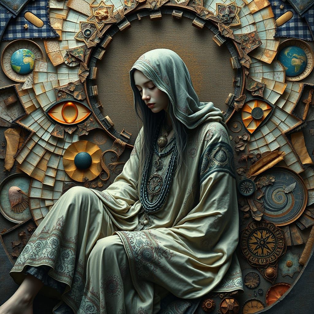 Enigmatic Shaman Surrounded by Cosmic Patterns