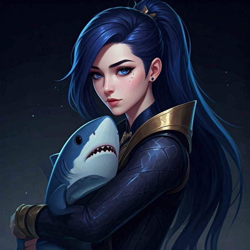 Elegant Caitlyn from Arcane League of Legends with Blue-Blac...