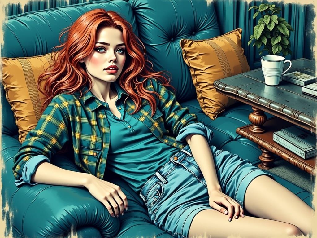 Faded Photograph of Woman on Sofa