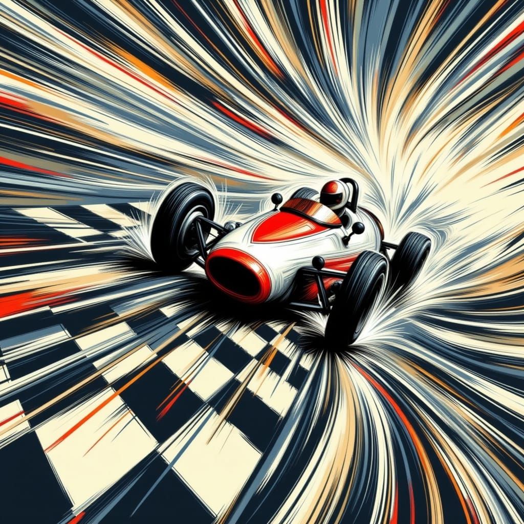 Futuristic Racing Car Speeds Towards Finish Line