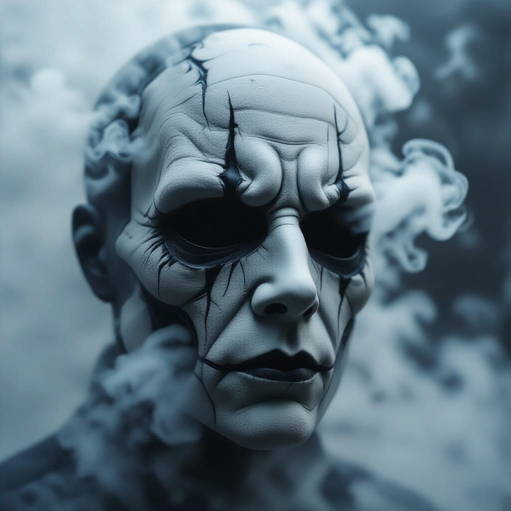 Eerie Mask with Billowing Smoke, Photorealistic