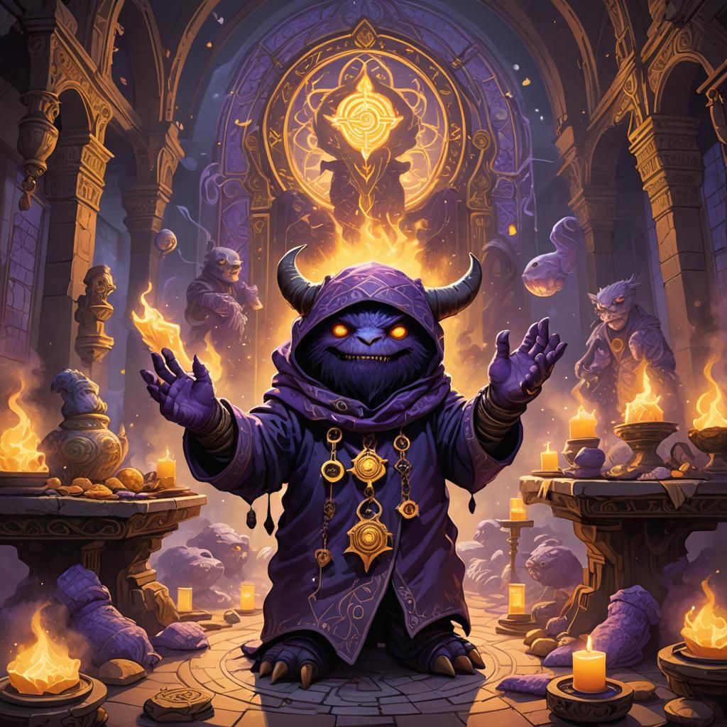 Ethereal Monster on Mystical Altar in Rich Complementary Col...