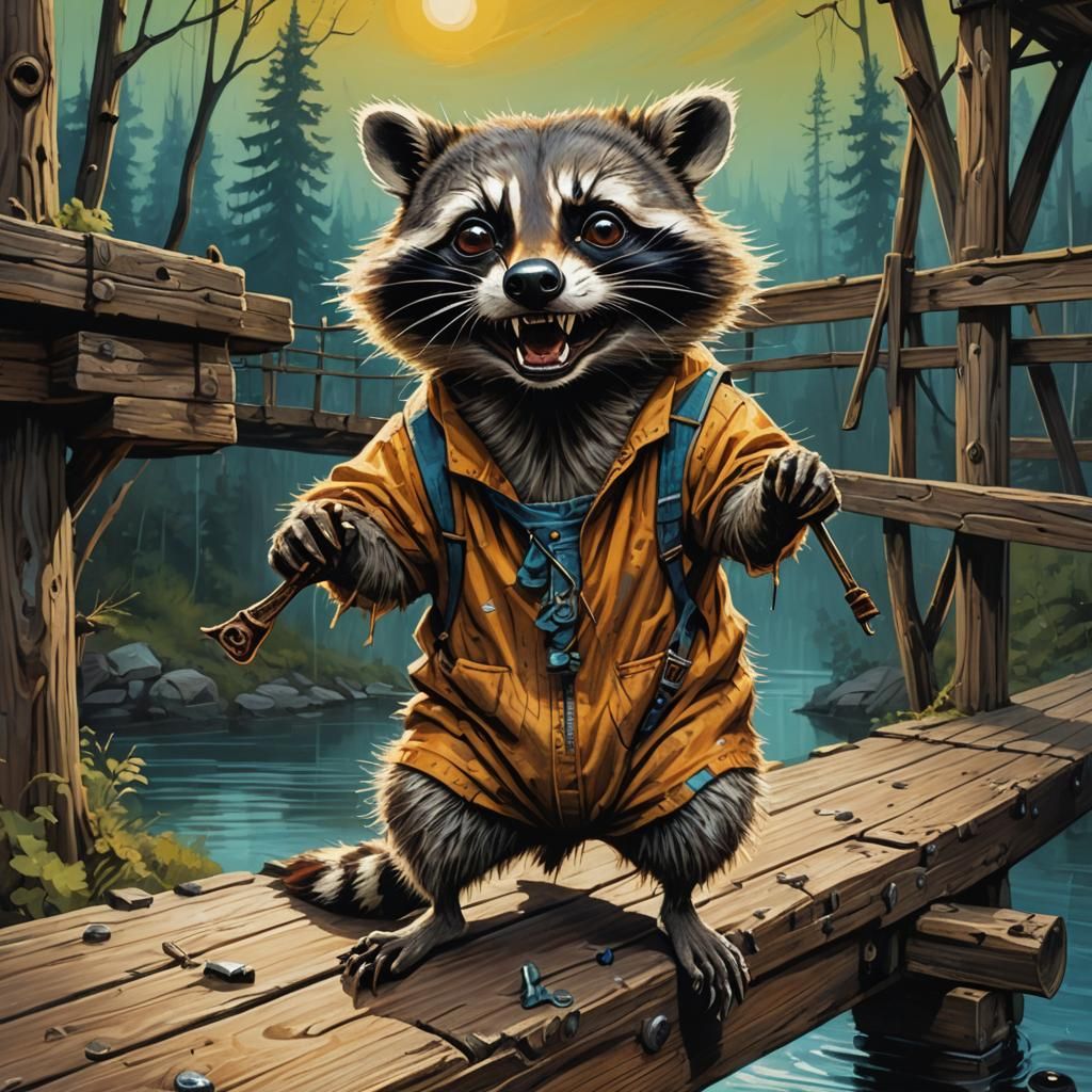 Anthropomorphic Raccoon's Silent Scream: Surreal Concept Art