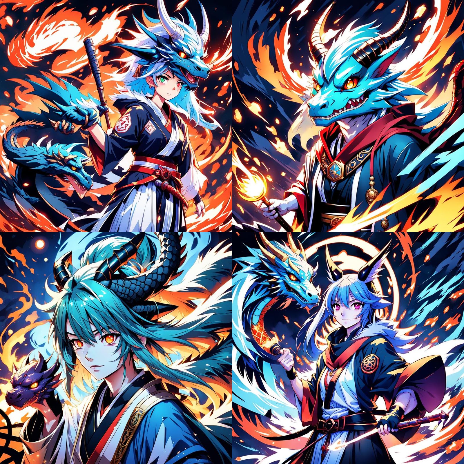 Dragon Girl Japanese Mage Summoner in Anime Style