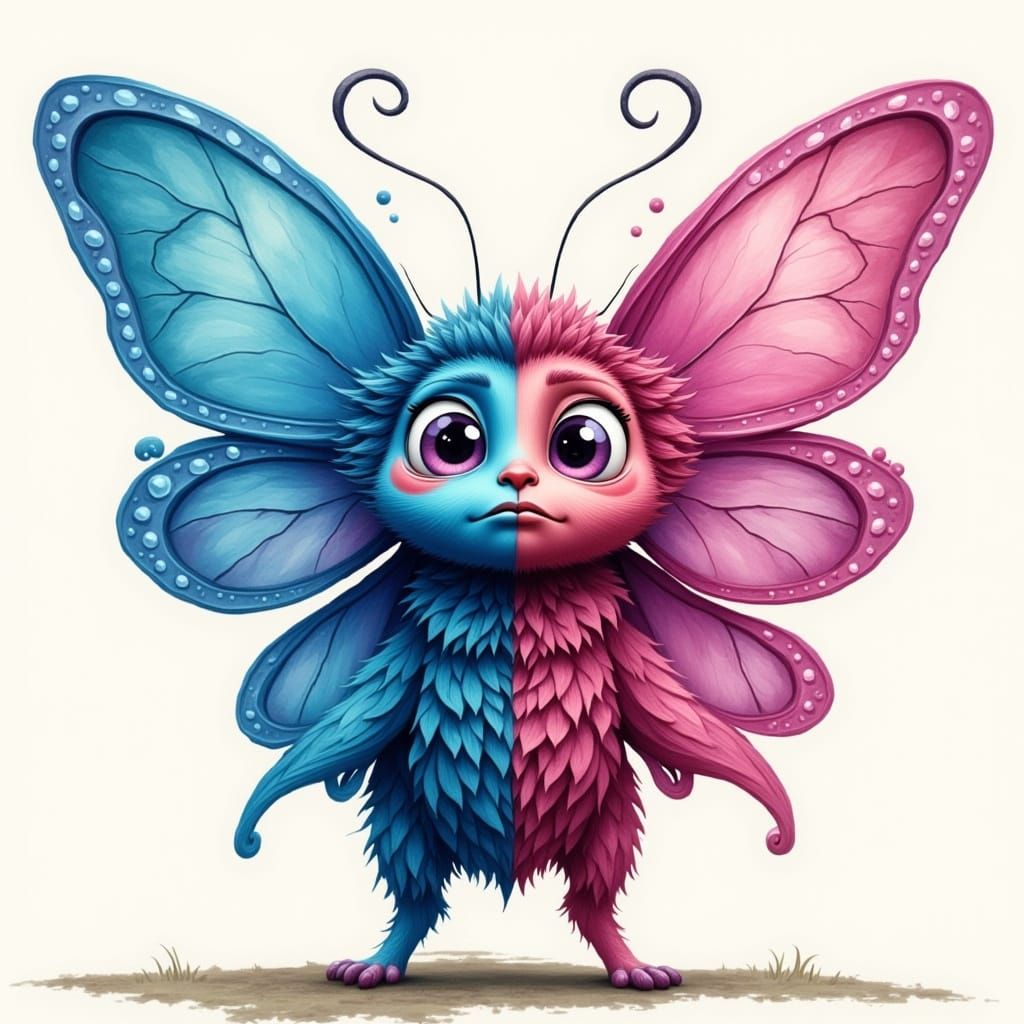 Confused Butterfly Caricature in Whimsical Style
