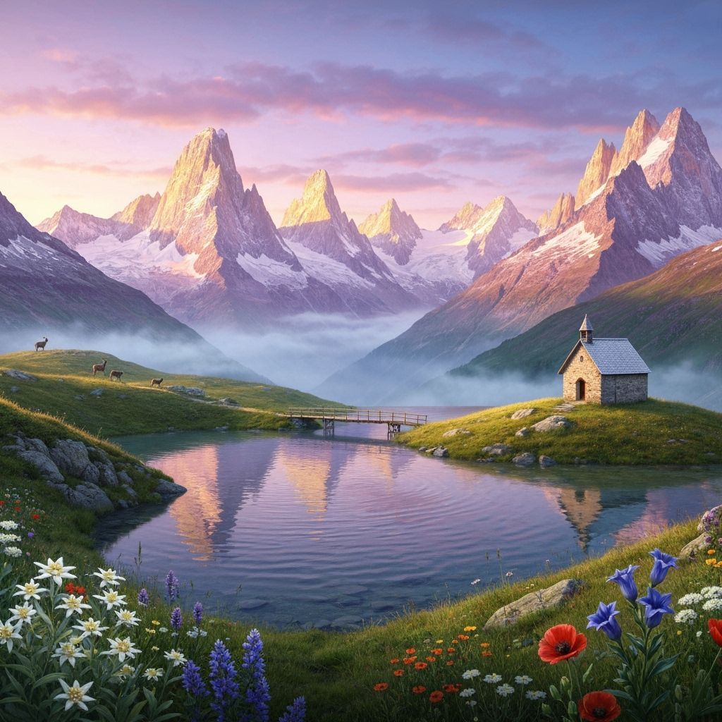 Breathtaking Swiss Alps Sunrise Over Alpine Lake