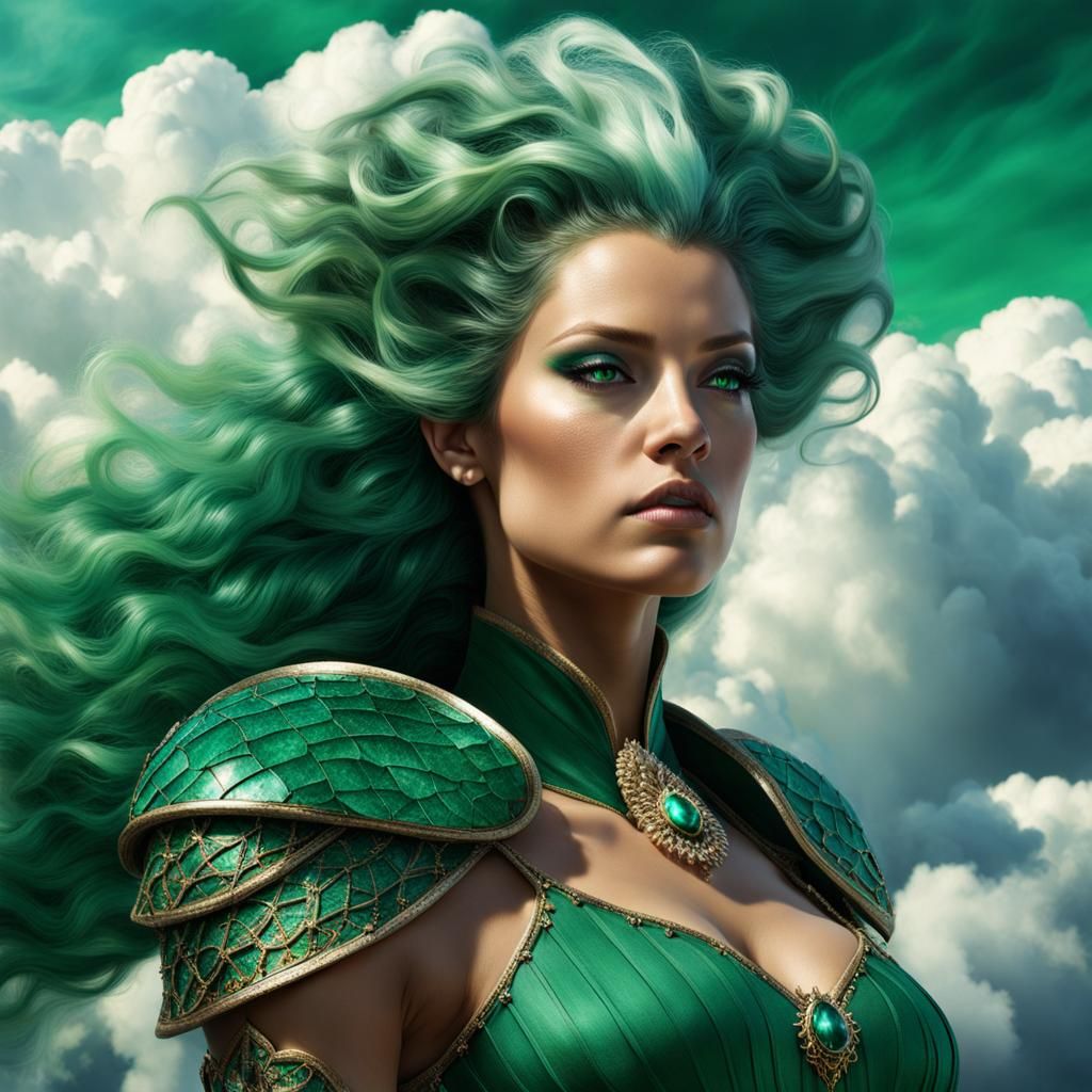 Fantasy Sky Queen with Emerald Green Clouds