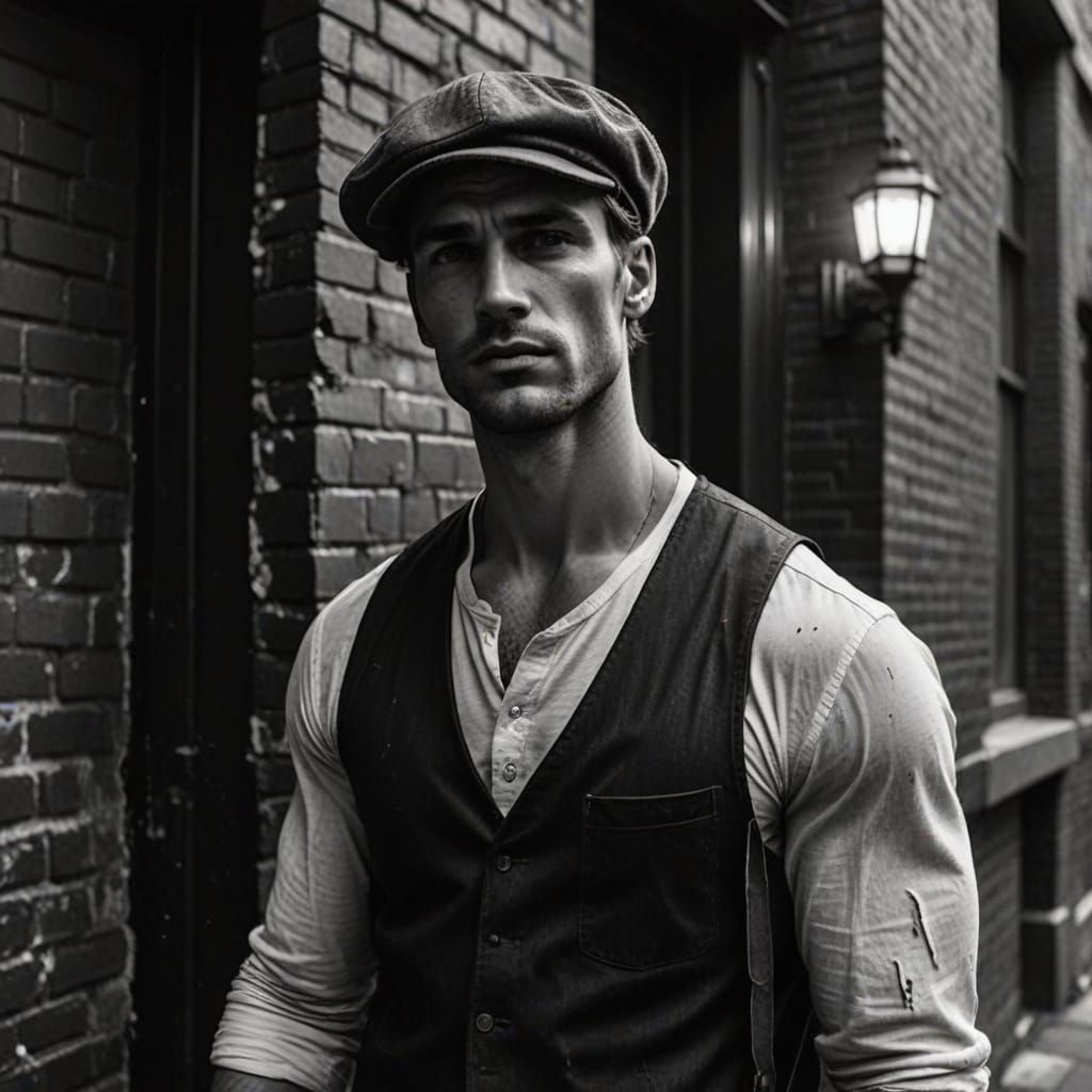 Sleek Young Gentleman Leans Against Gritty 1920s Theater in ...