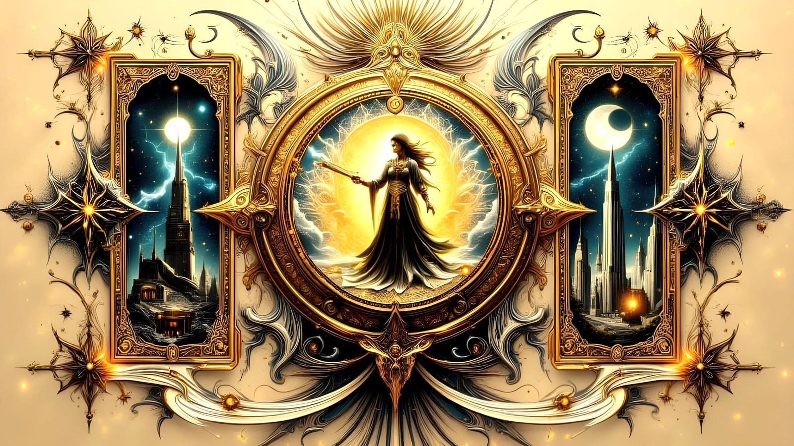 Magical Clock Illustration with Glowing Fantasy Inscriptions