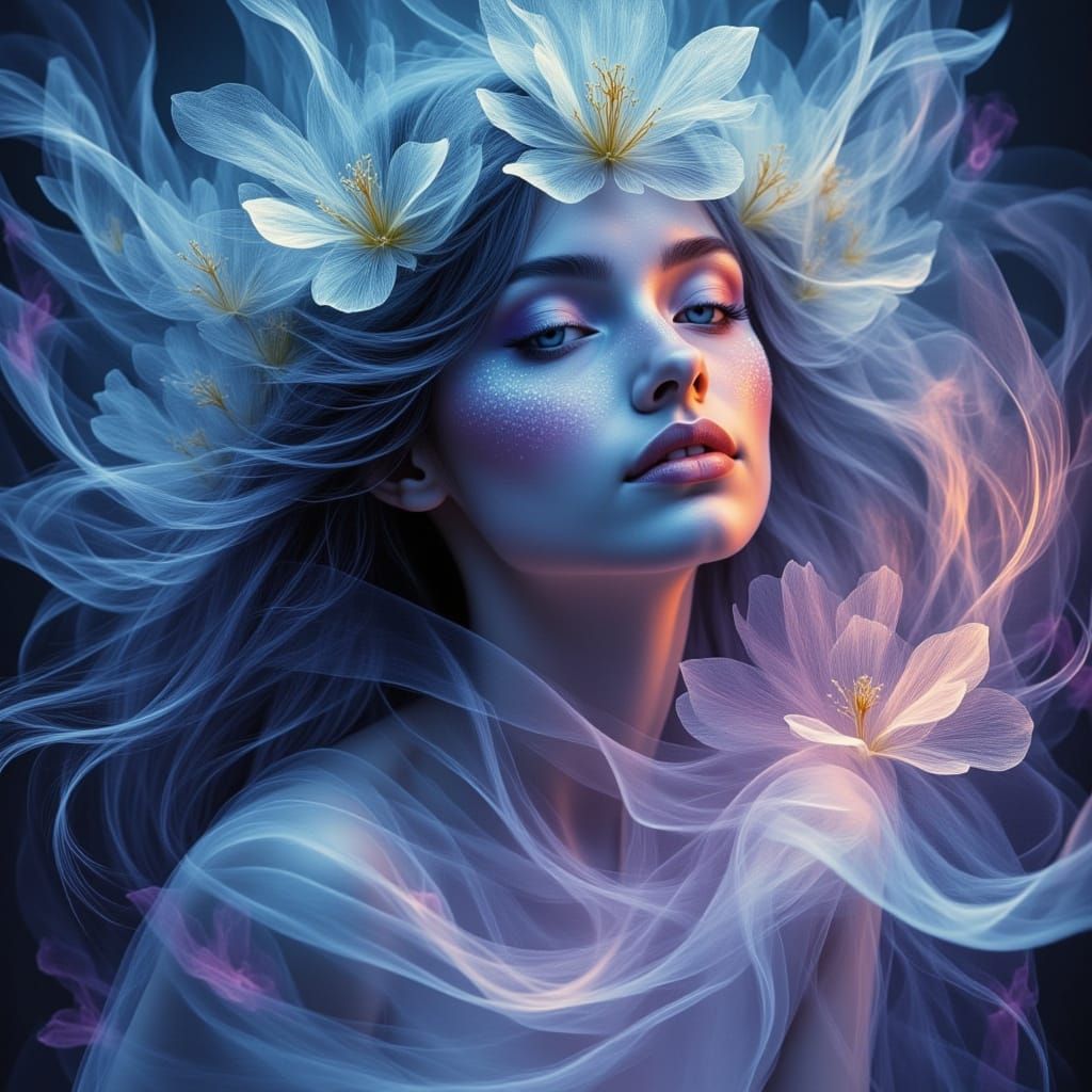 Mystical Woman in Dreamy Ethereal Illustration