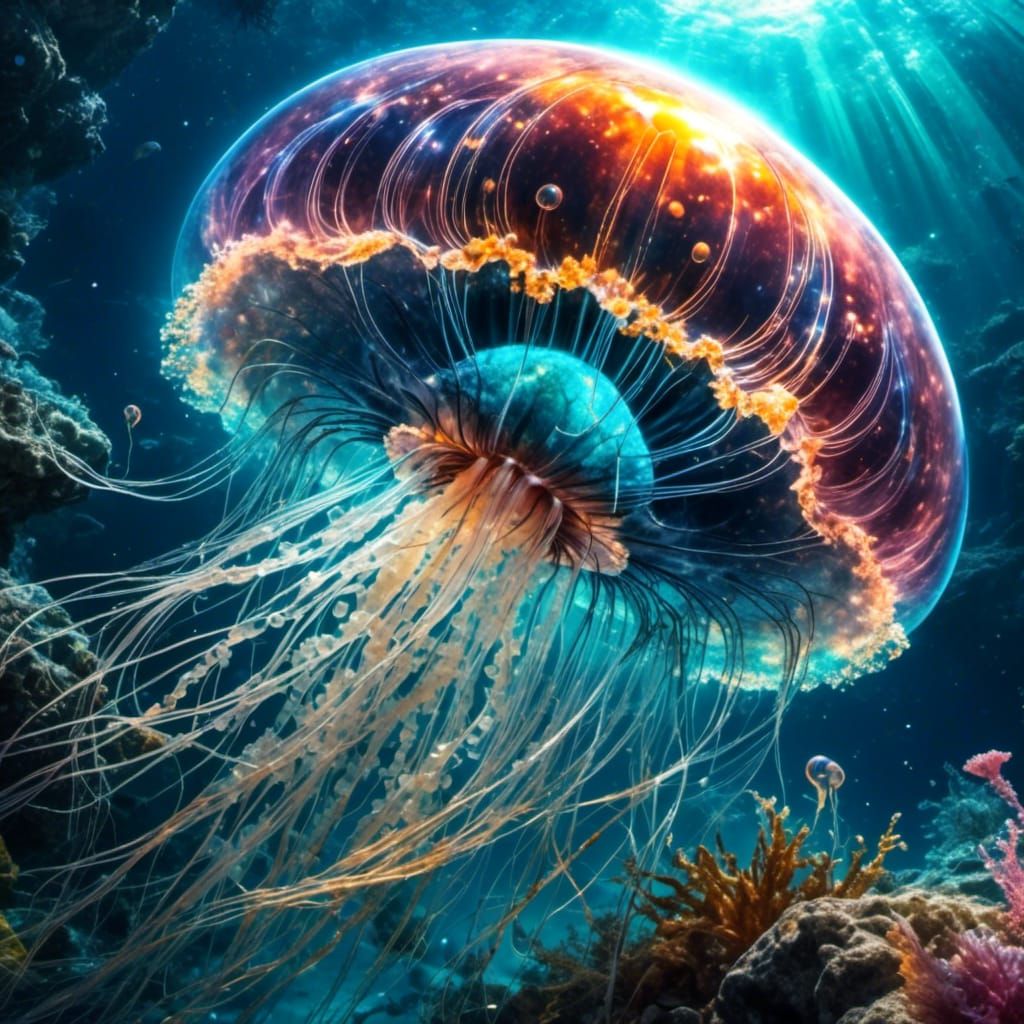 Nebula Jellyfish in Deep Ocean Trench