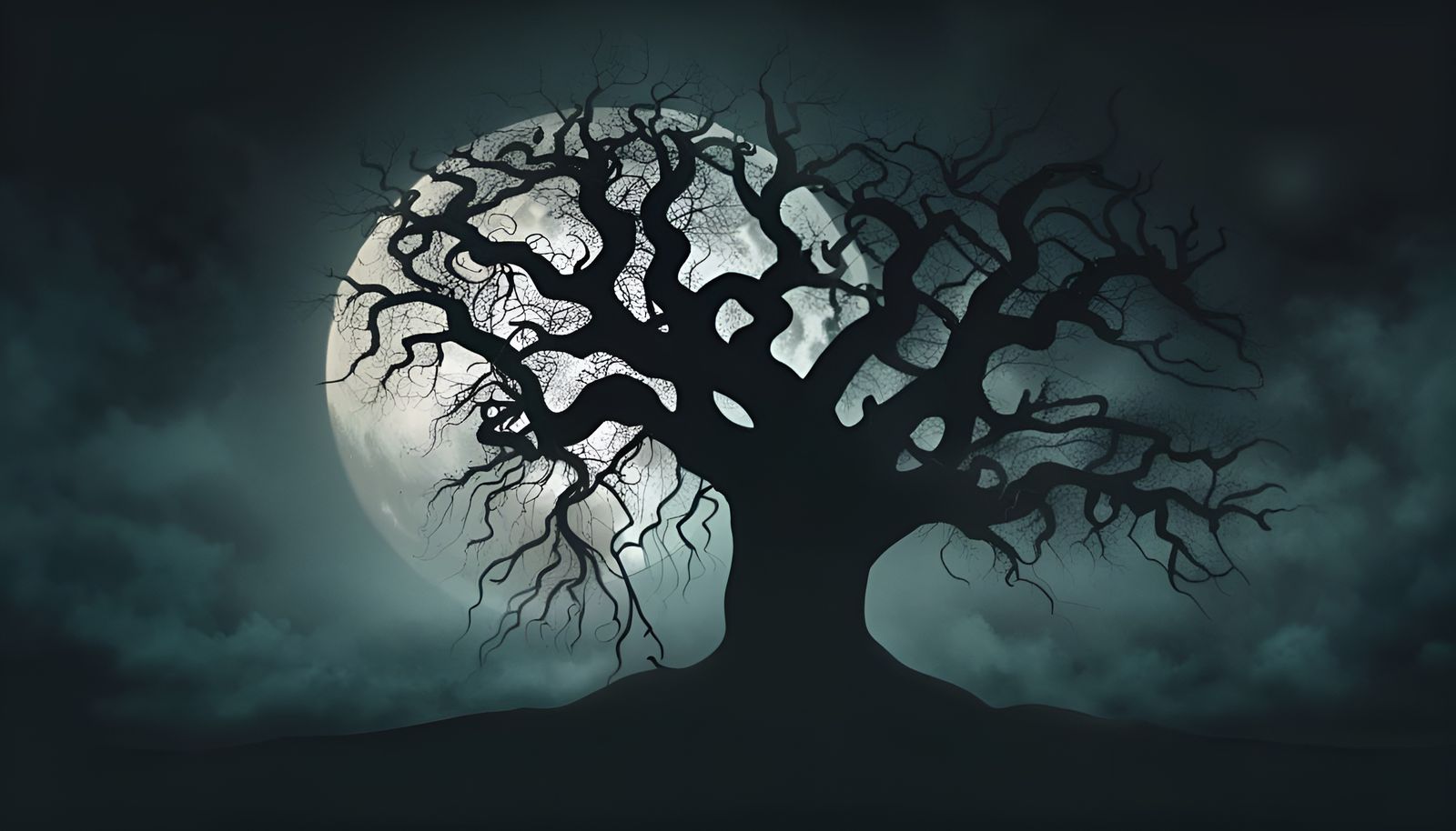 Scary Halloween Tree Silhouette with Horror Face