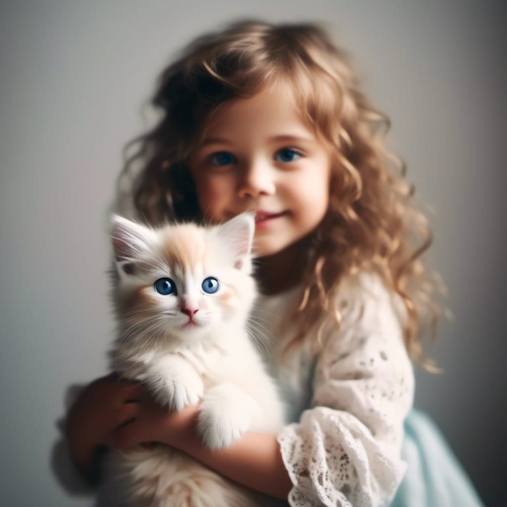 Girl with Kitten in Natural Light
