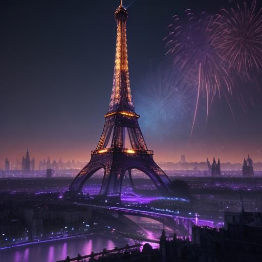 Eiffel Tower at Night: Vibrant Digital Concept Art