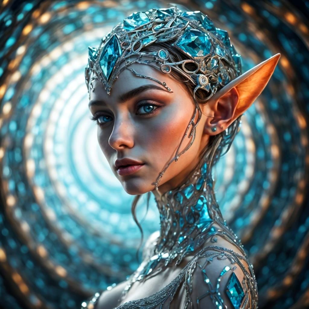 Dreamlike Portrait of a Shimmering Elf Maiden in Ethereal, V...