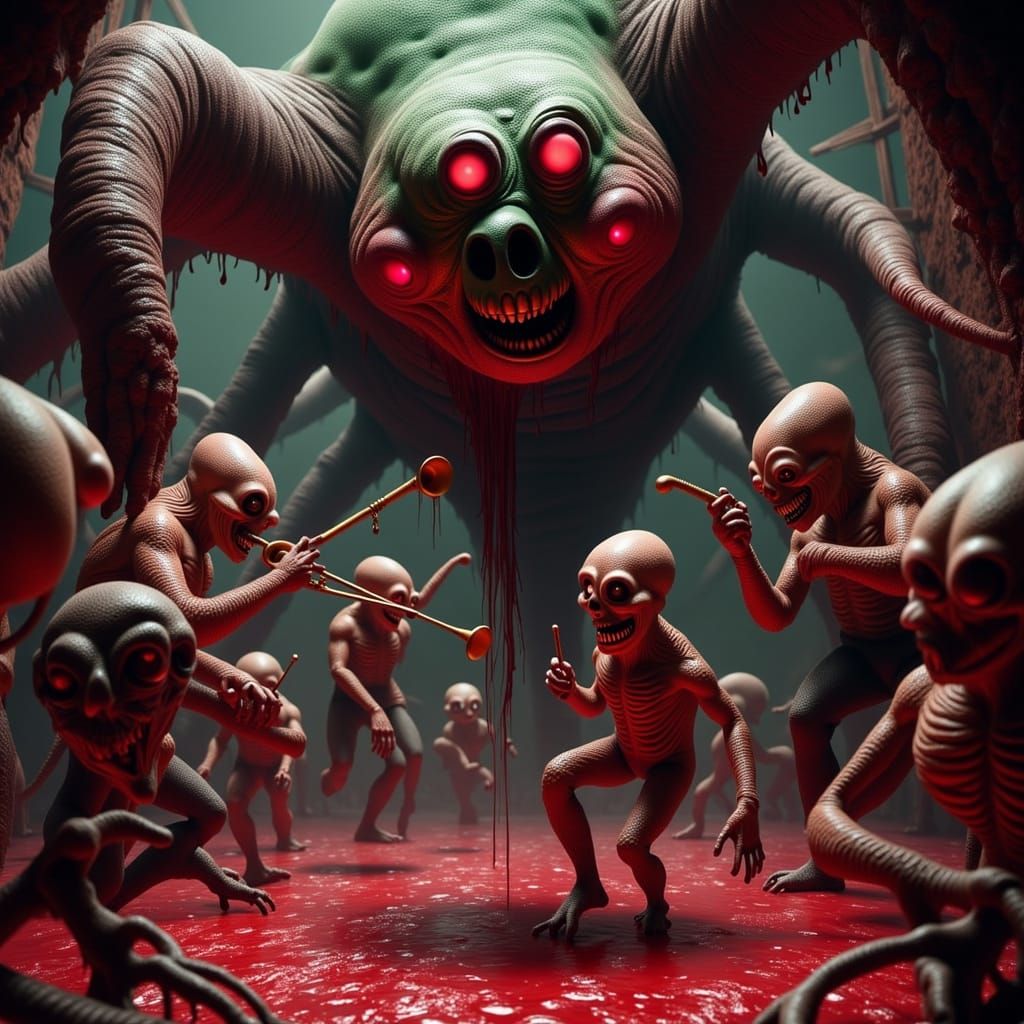 Nightmarish Sloth with Red Eyes Grinning in Otherworldly Roo...