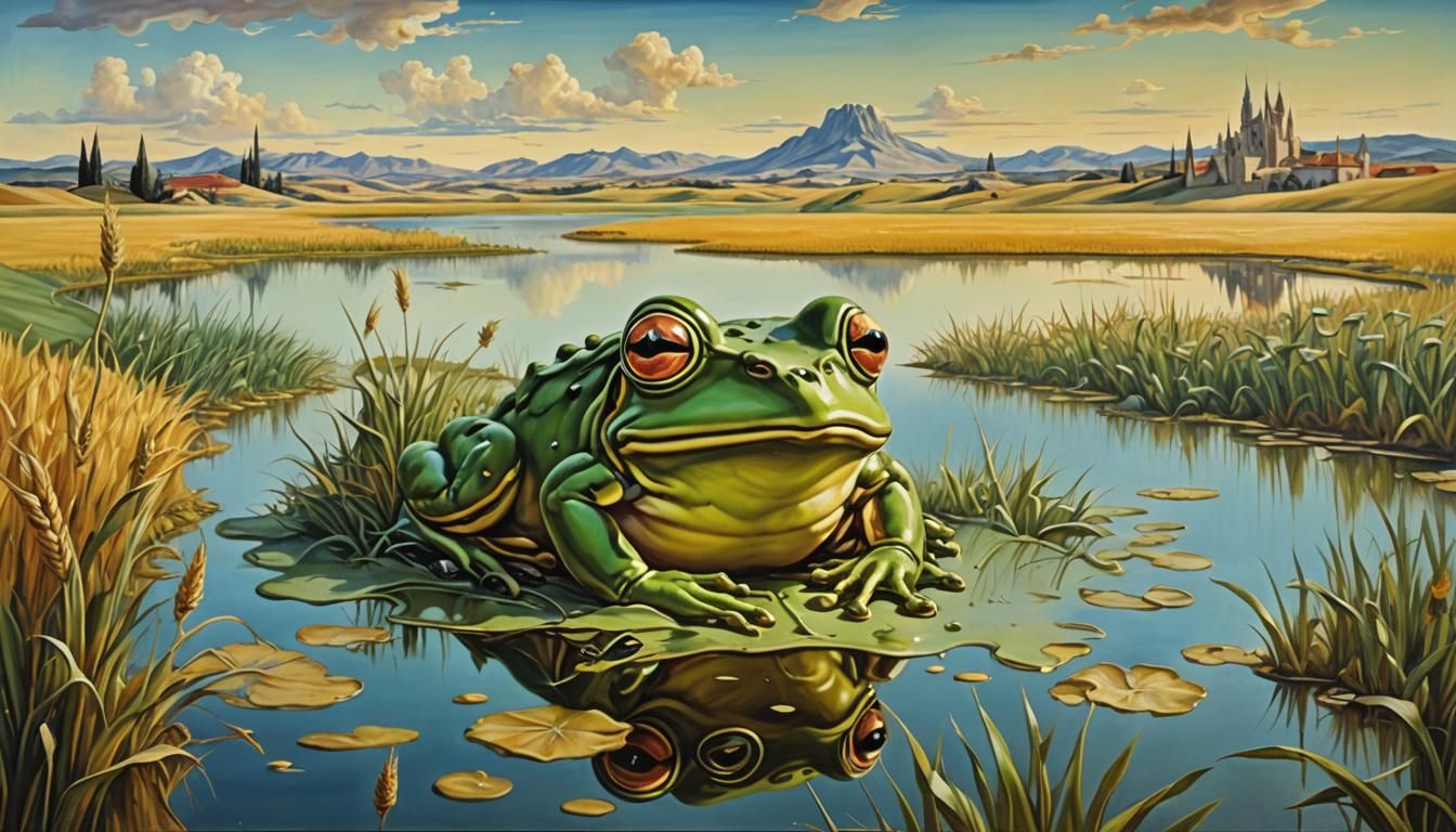 Frog Prince in Surreal Wheat Field Landscape