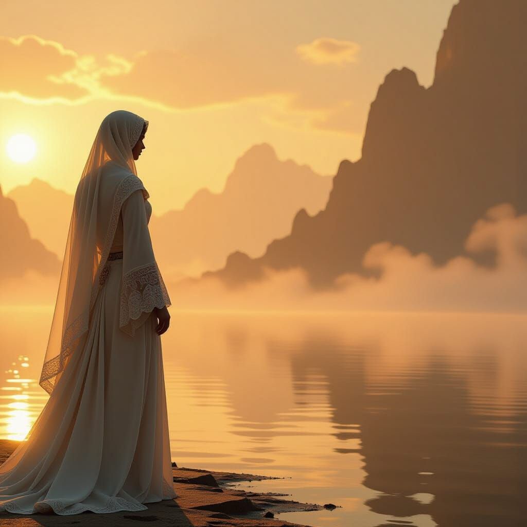 Misty Figure at Horizon's Edge in Dreamlike Style