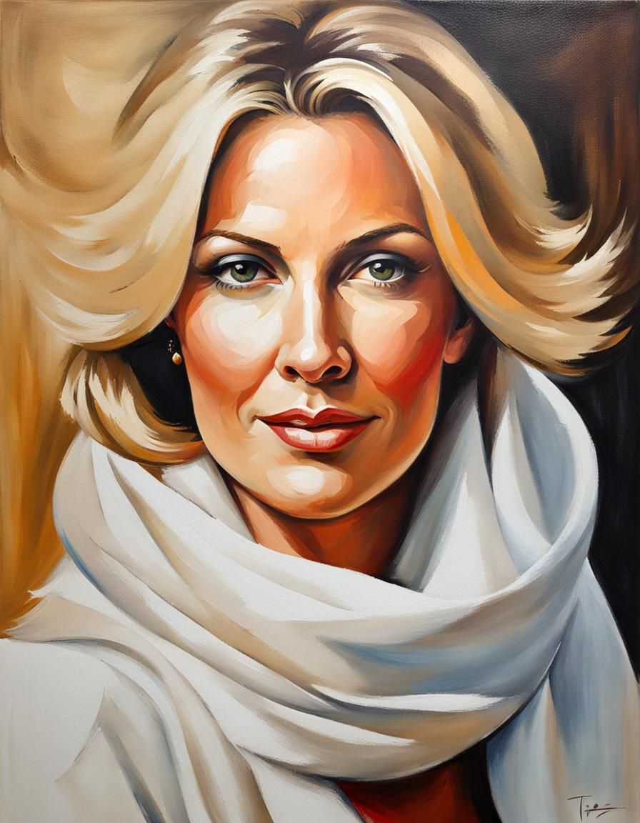 Oil Portrait of a modern beautiful middle aged woman