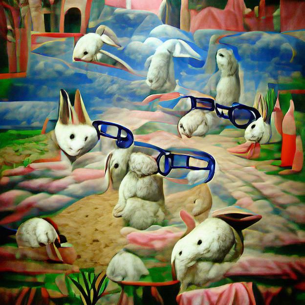 Surreal Rabbits Wearing Glasses in Dreamscape