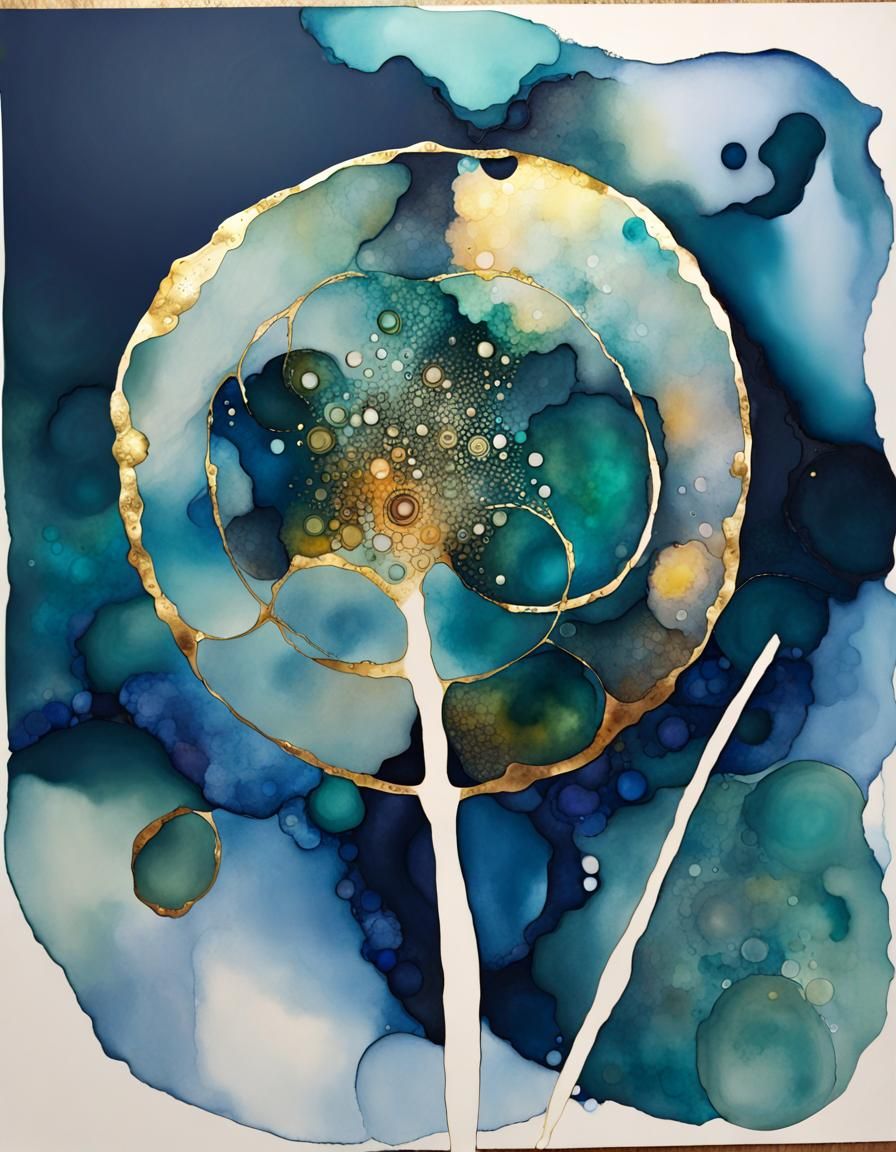 Abstract Golden Circles in Alcohol Ink Style
