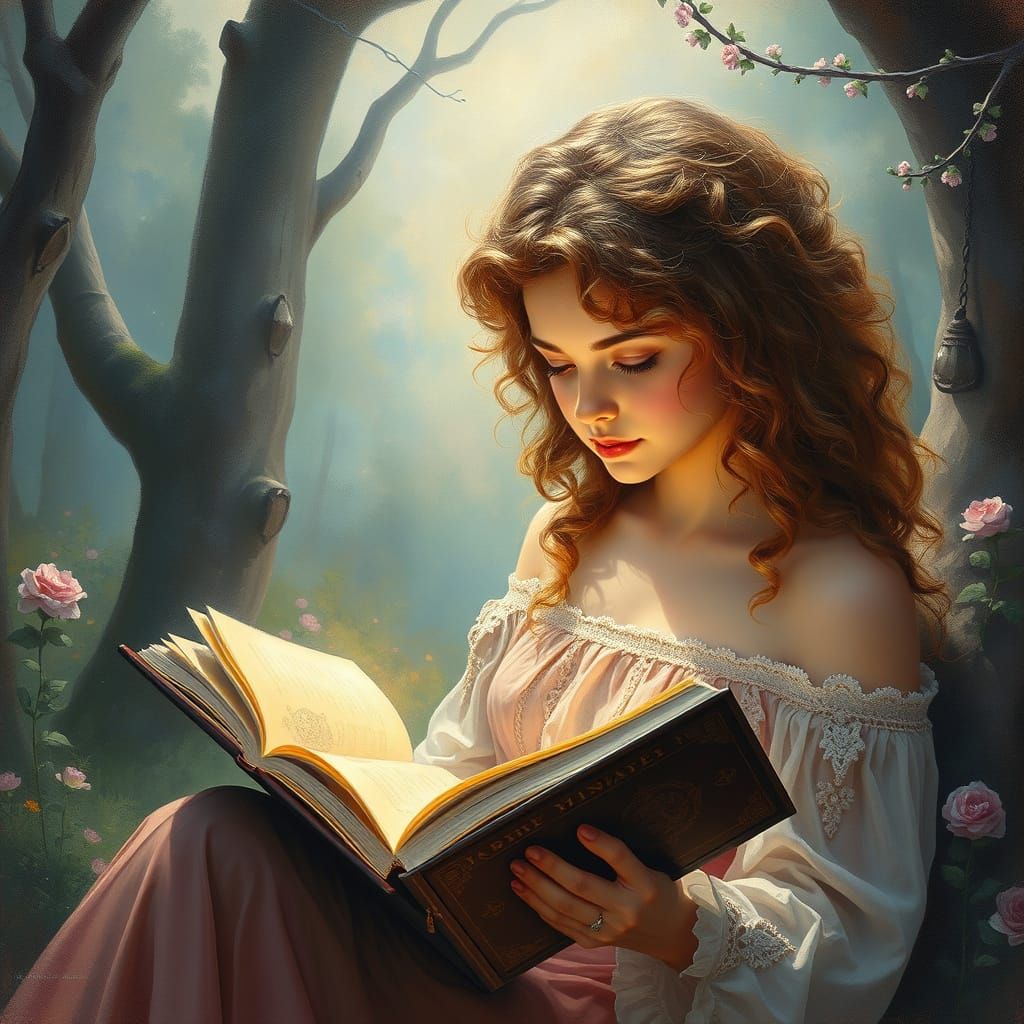 Young Woman Lost in Whimsical Fantasy World with Oil Pastel ...