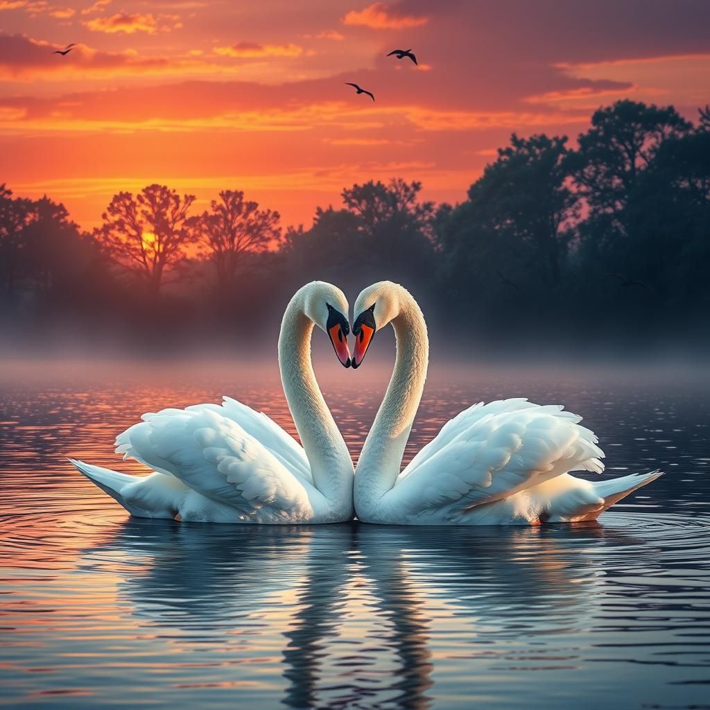 Swans in Love: A Photorealistic River Scene