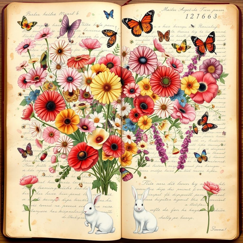 Whimsical Floral Journal Page in Vintage Style