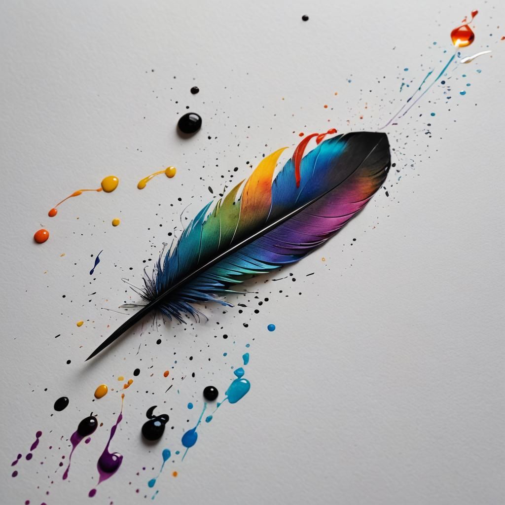 Rainbow Ink Feather: Whimsical Concept Art