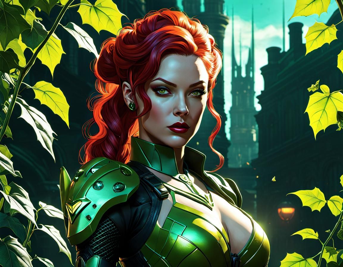 Poison Ivy in Cyberpunk Dystopia: Digital Painting