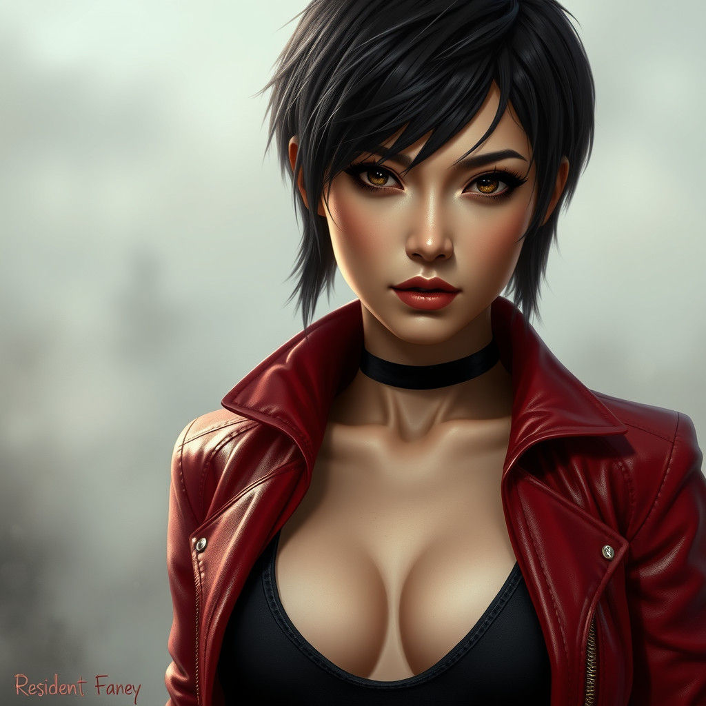 Ada Wong in Crimson Leather: A Dreamlike Fantasy Portrait