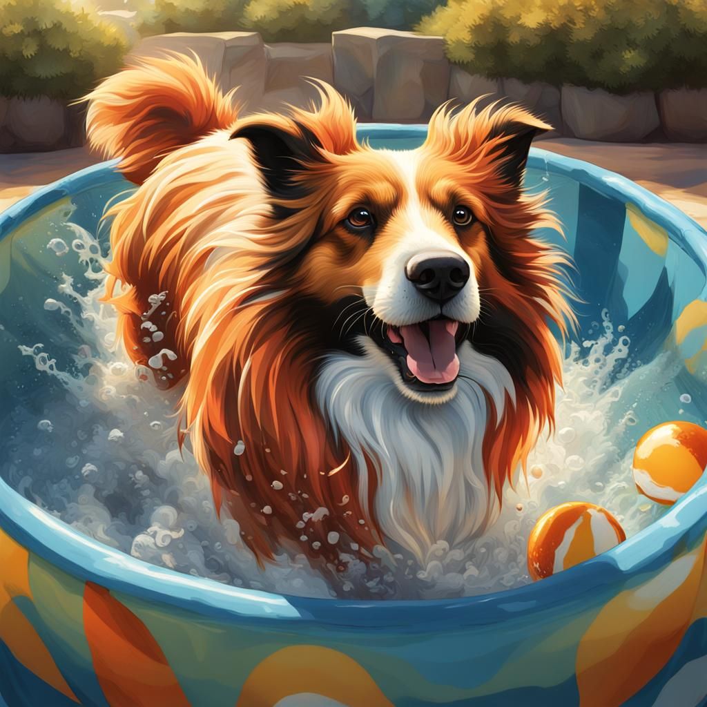 Friendly Fluffy Collie Dog Plays on Summer Day