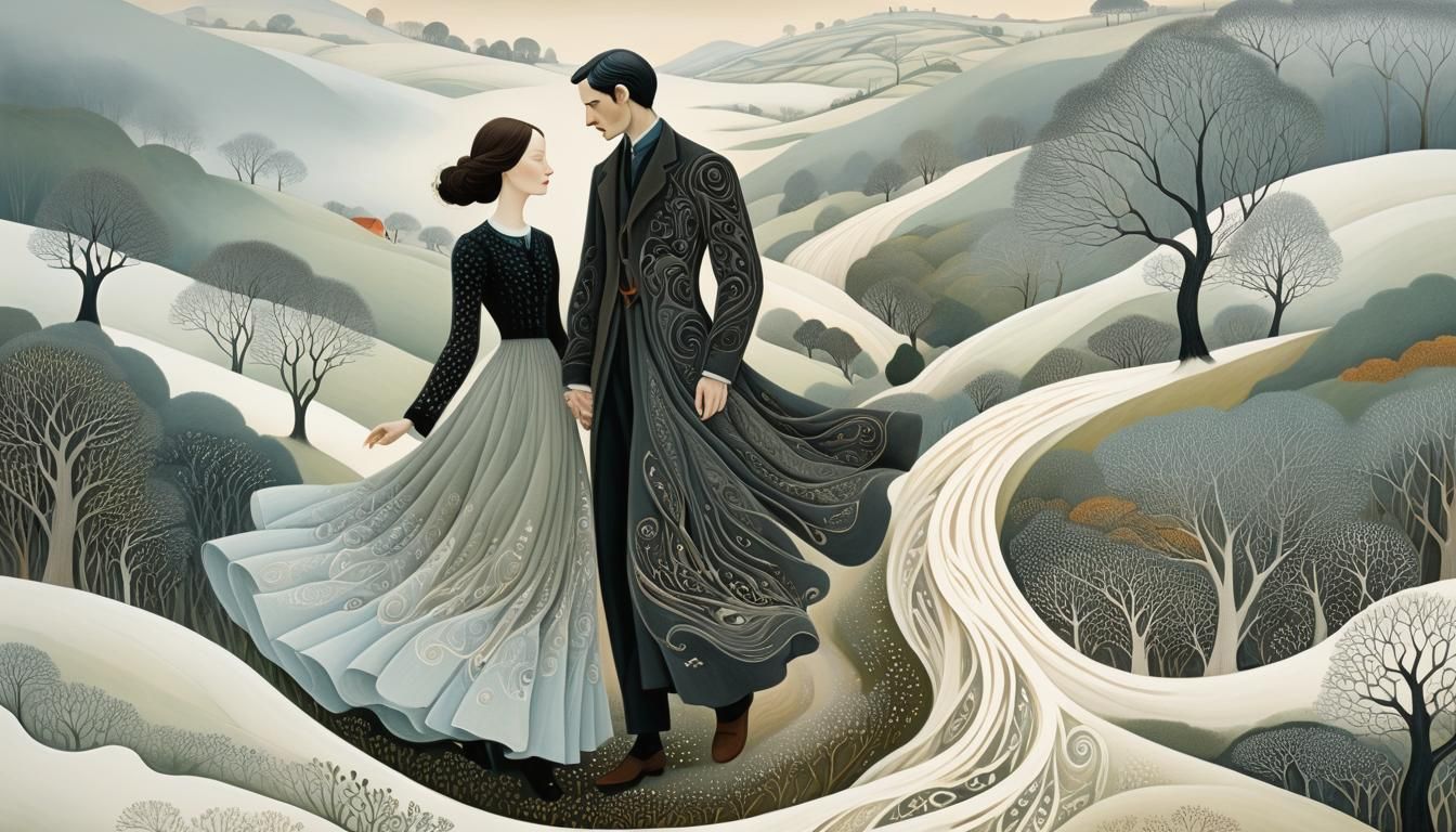 Ethereal Figures Intertwined in Dreamlike Mindscape